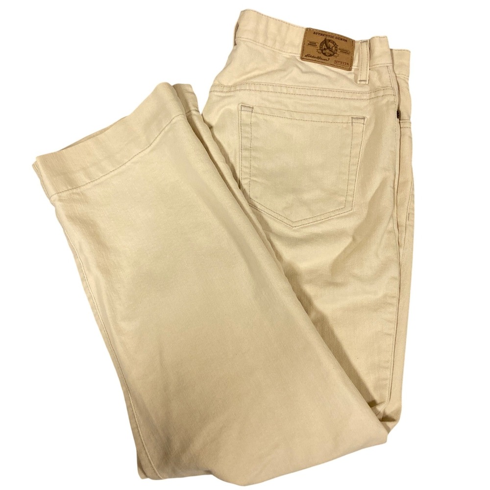 Eddie Bauer Womens Cream Straight Leg Jeans Size 12 Tall Vintage 8103 Off White